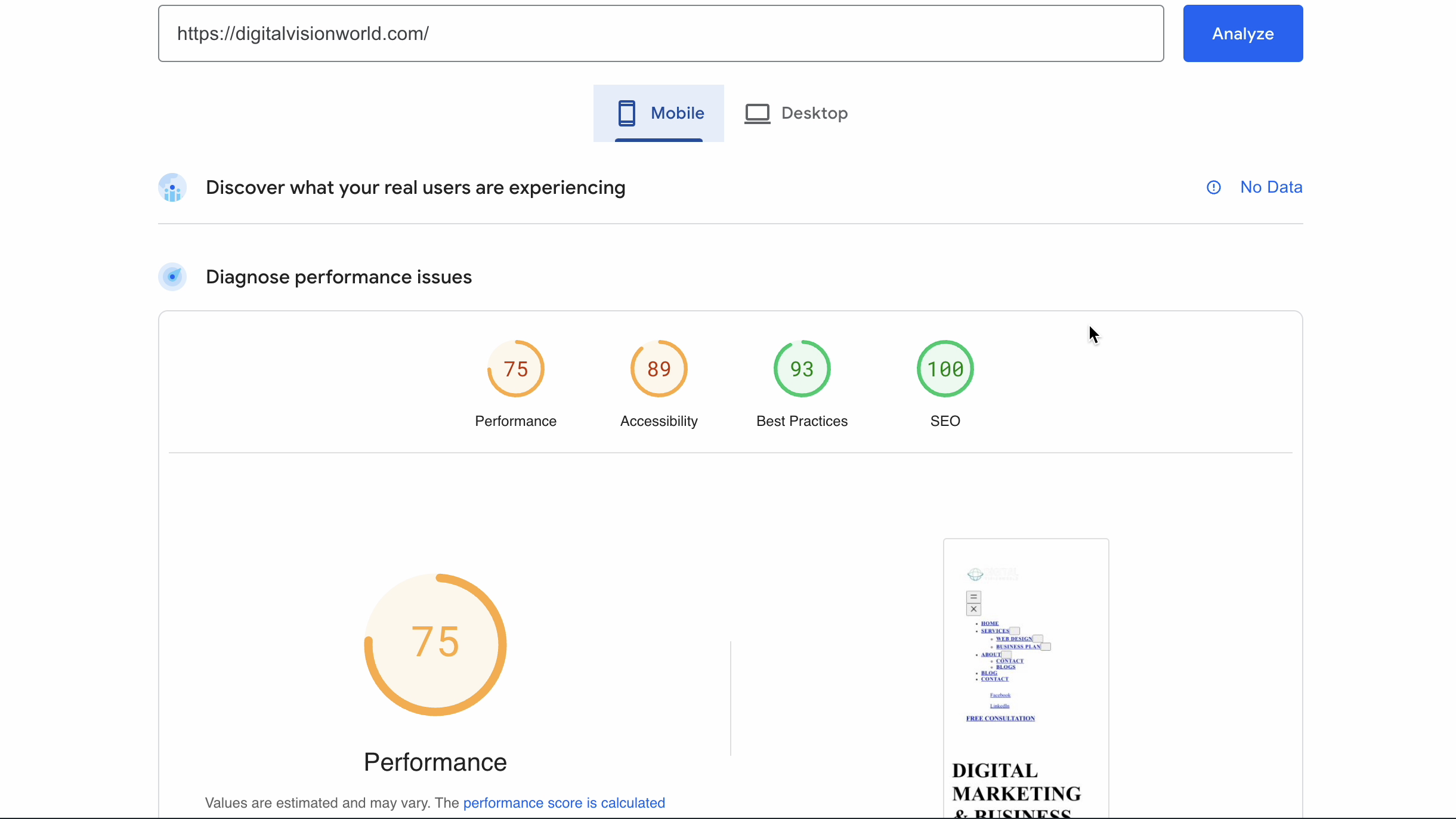 Broken Mobile page speed insight