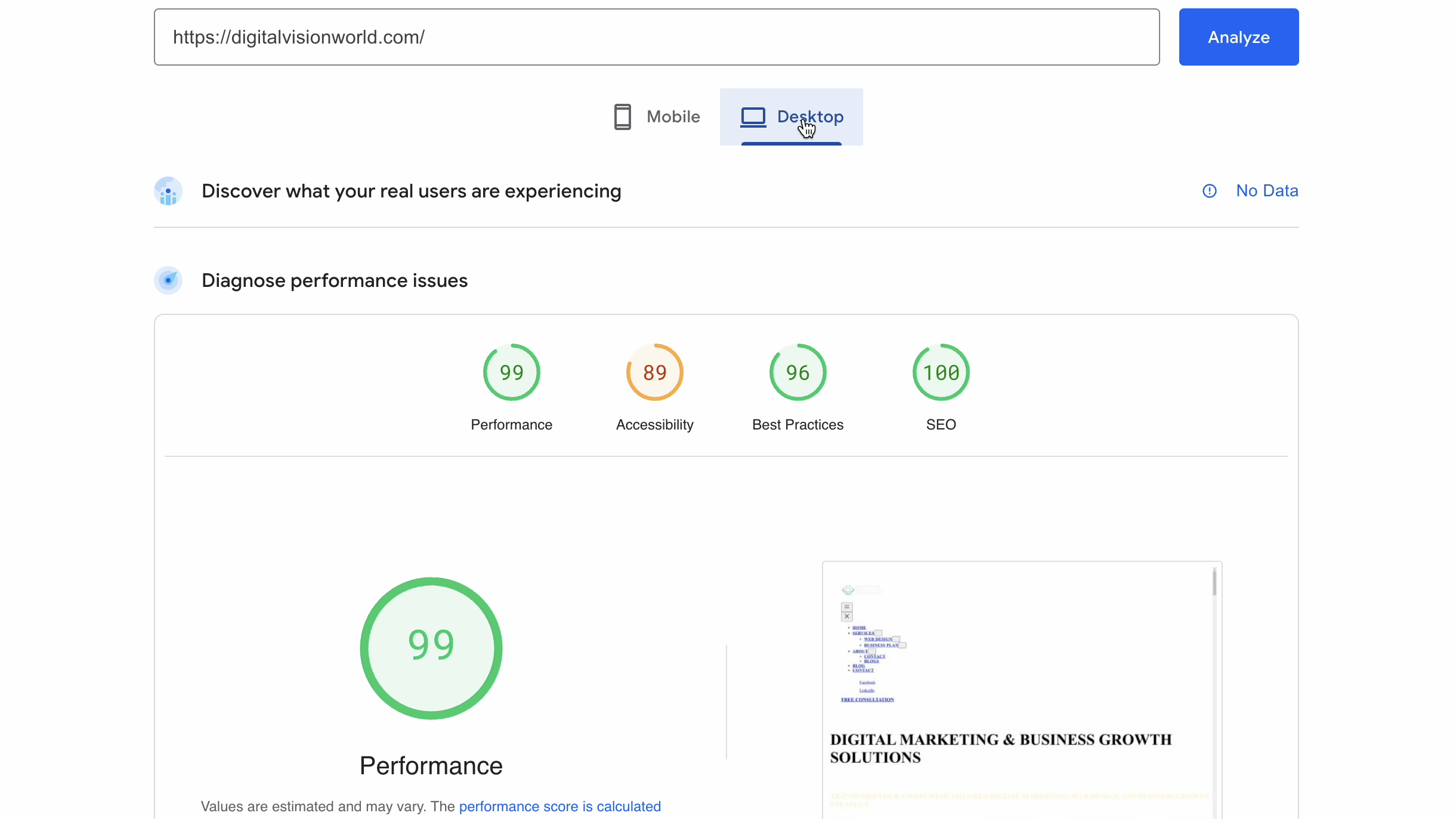 Broken webpage speed insight