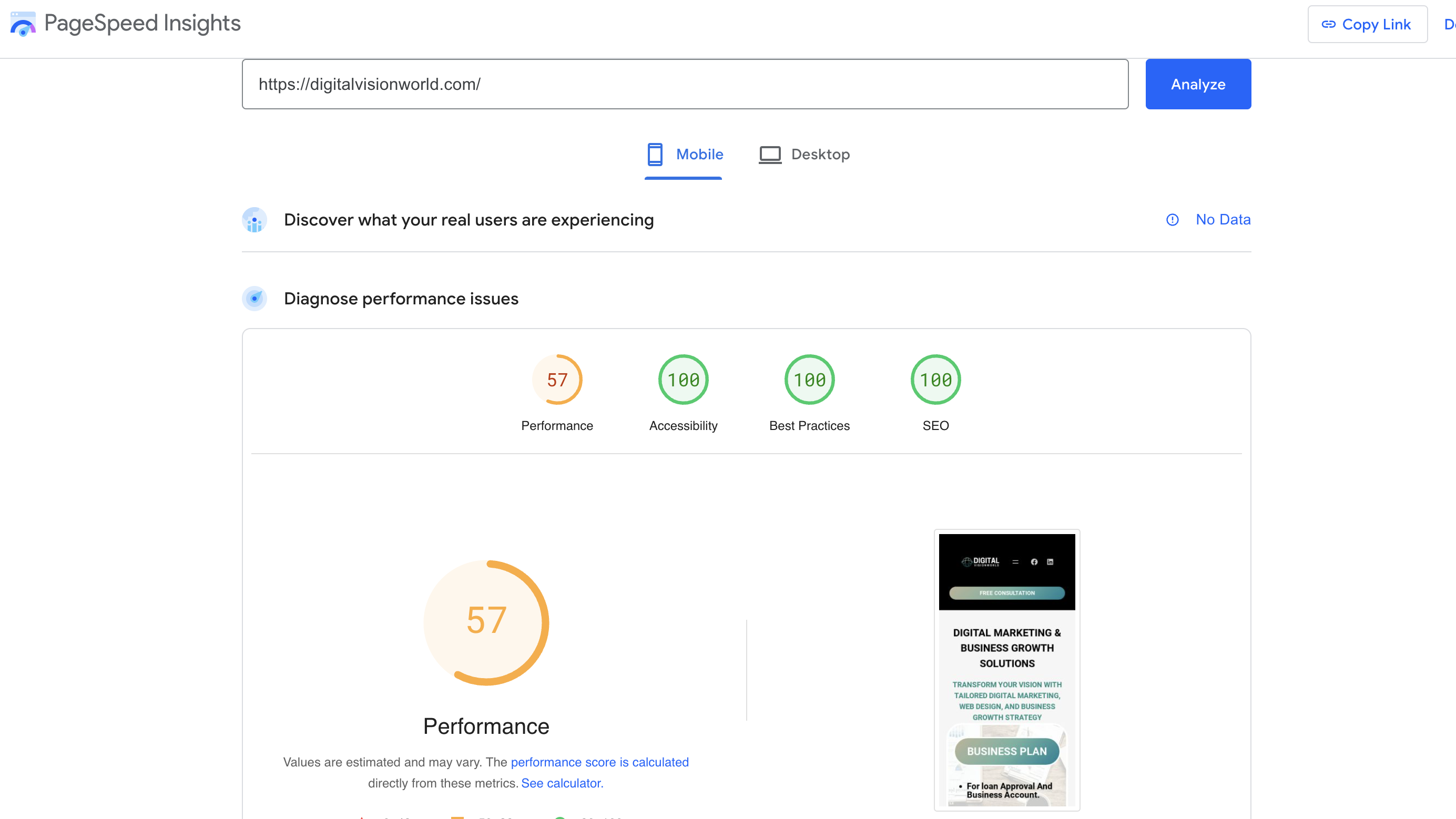 Mobile Page speed insight